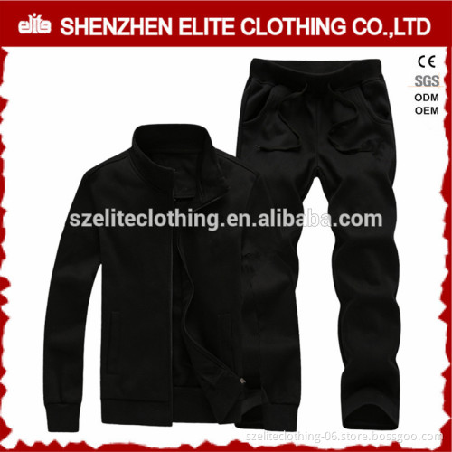 Top Quality Custom Print Plain Black Cotton Tracksuits no Hood